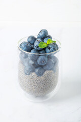 chia seed pudding with blueberries