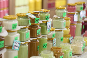 Honey in glass jars