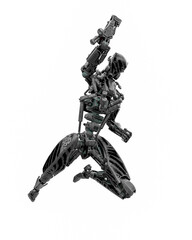 mega drone soldier robot is doing a super jump punch