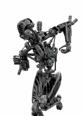 mega drone soldier robot is running close up view