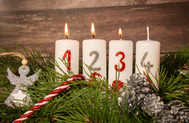 Advent wreath with three burning candles