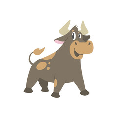 Vector stock illustration with cute bull, cartoon style.