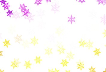Light Pink, Yellow vector pattern with christmas snowflakes, stars.