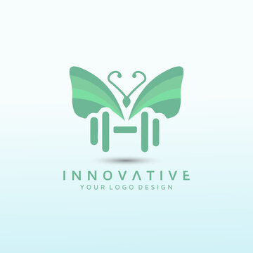 Butterfly fitness vector logo design with dumbbell icon, Fitness Logo Images, Stock Photos & Vectors