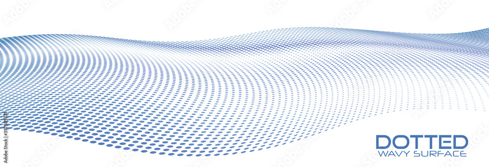 Poster blue dotted wave surface with halftone effect
