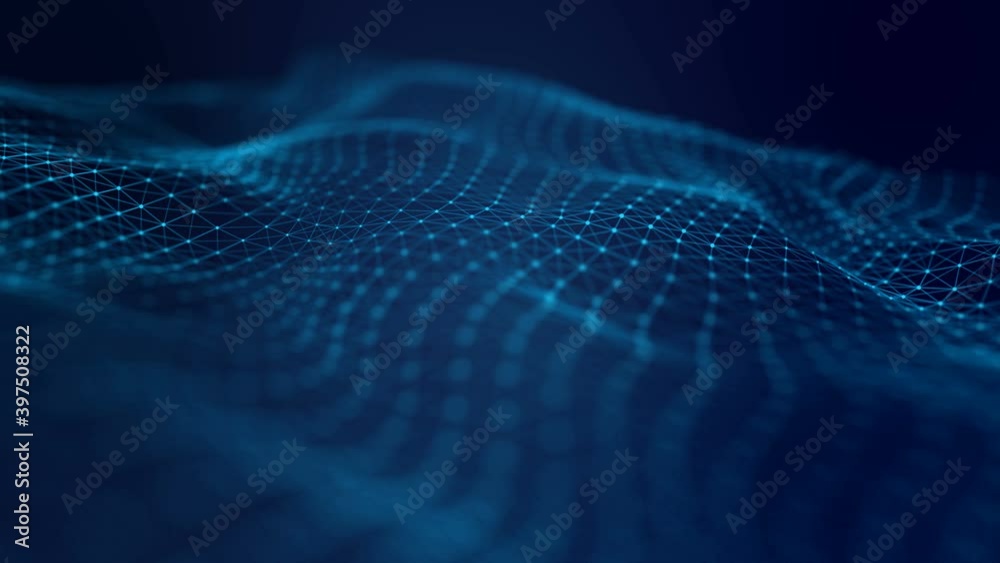 Poster digital wave of particles. global communication network concept. abstract technology background. sea