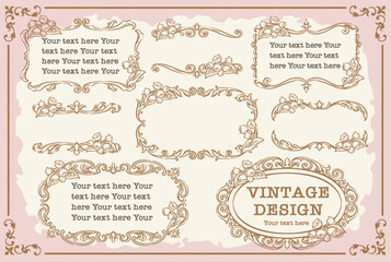 すずらんの花を使ったアンティークな装飾フレームのセット。ベクター素材