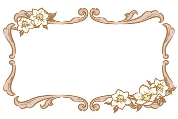 ユーチャリスの花を使ったアンティークな装飾フレーム。ベクター素材