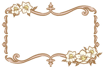 ユーチャリスの花を使ったアンティークな装飾フレーム。ベクター素材