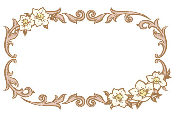 ユーチャリスの花を使ったアンティークな装飾フレーム。ベクター素材