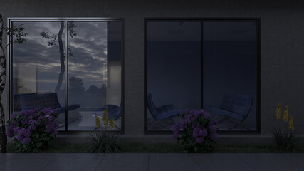 Outside View of a Waiting Room Before Sunrise 3D Rendering