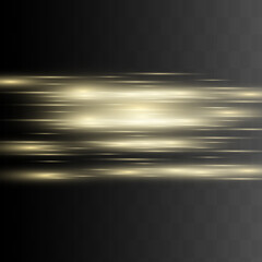 yellow horizontal lens flares pack. Laser beams, horizontal light rays.Beautiful light flares. Glowing streaks on dark background. Luminous abstract sparkling lined background.