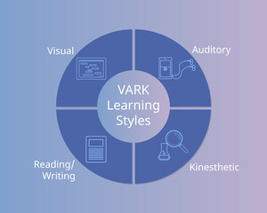 VARK learning styles or VARK model to help with learning vector - obrazy, fototapety, plakaty