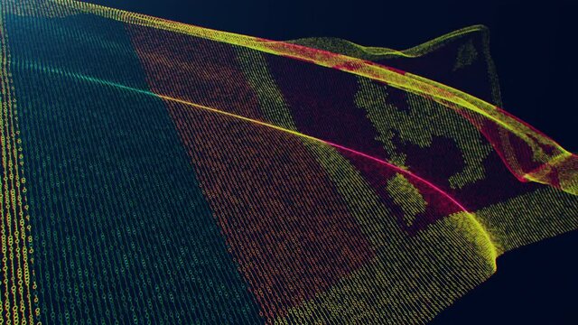 3d render. Sri Lanka digital flag with binary code texture flies in the wind. Seamless loop.