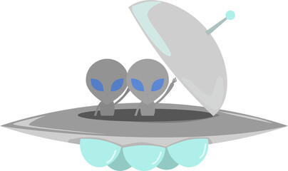 ufoから顔出す2匹の宇宙人のイラスト