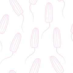 Pink outline tampons on a white background repeating pattern
