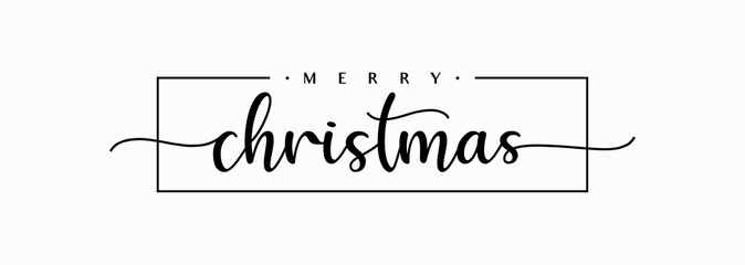 Merry Christmas Handwriting Lettering Calligraphy with Black Text Color, isolated on white background. Vector Graphic Illustration for Banner, Poster, Greeting cards, Web, Presentation.