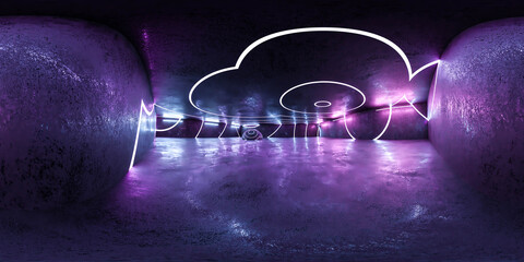 abstract 360 degree panorama of futuristic technology design room 3d render illustration