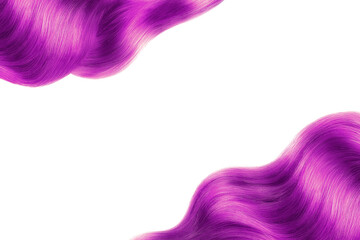 Magenta shiny hair isolated on white. Background with copy space