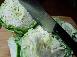 Head of cabbage on a butchers block