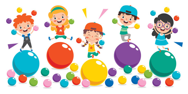 Funny Kid Playing With Colorful Balls