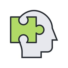 Human head and puzzle icon. Business solution sign. Vector illustration.