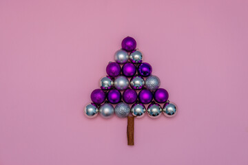 Fototapeta premium Christmas baubles as Christmas tree. Minimal Christmas concept