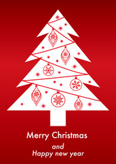 Naklejka premium Christmas greeting card Vector illustration. Holiday greeting card decoration with Christmas tree and ornaments.クリスマスカードイラスト、クリスマスツリーイラスト、クリスマスハガキイラスト