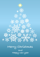 Christmas greeting card Vector illustration. Holiday greeting card decoration with Christmas tree and snowflakes.クリスマスカードイラスト、クリスマスツリーイラスト、クリスマスハガキイラスト