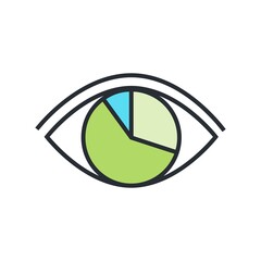 Pie chart inside the eye. Statistical vision concept icon. Vector illustration.