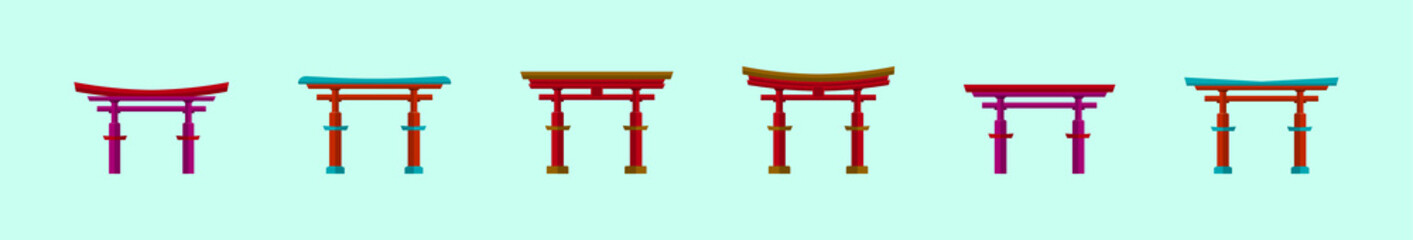 set of japanese architecture cartoon icon design template with various models. vector illustration isolated on background