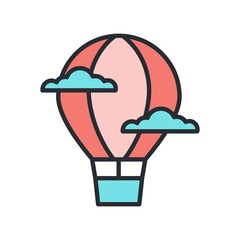 Hot air balloon icon in flat design style.