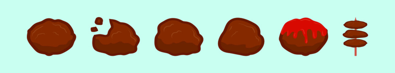 set of meat ball cartoon icon design template with various models. vector illustration isolated on background