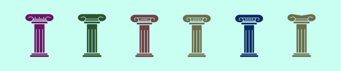 set of roman pillar cartoon icon design template with various models. vector illustration isolated on background