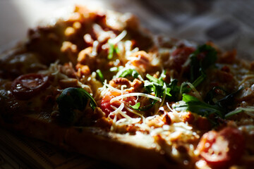 delicious slice of neapolitan pizza on a sunny italian day