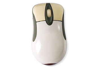 A white and green wireless computer mouse on white background, isolated.