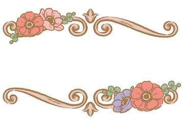 アネモネの花を使ったアンティークな装飾フレーム。ベクター素材