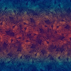Seamless warm sunset tropical pattern navy blue foliage on sunset gradient. High quality illustration. Swim, sports, or resort wear repeat print. Ombre fade background. Seamless repeat pattern swatch.