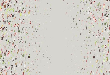 Light green, red vector background with gender symbols.