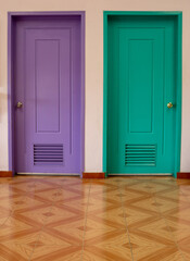 pair of colored doors that adorn a home