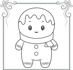 merry Christmas cute ginger cookie drawing sketch for coloring