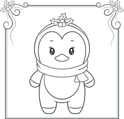 merry Christmas cute penguin drawing sketch for coloring
