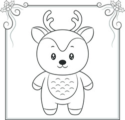 merry Christmas cute reindeer drawing sketch for coloring