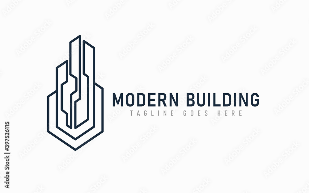 Poster Modern Building Logo Design. Abstract Architecture Formed From an Abstract Line. Flat Vector Logo Design.