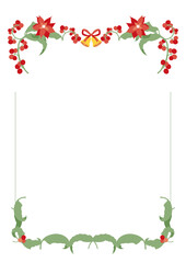 ポインセチアと柊、ベルとリボンを用いたフレーム縦