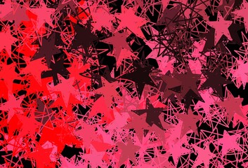 Dark Red vector template with ice snowflakes, stars.