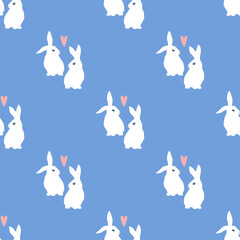 Seamless vector pattern with rabbits in love