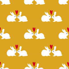 Seamless vector pattern with rabbits in love