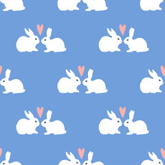 Seamless vector pattern with rabbits in love