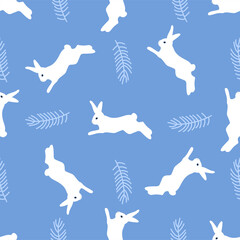 Seamless pattern with rabbits and branch.